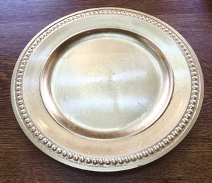 Brand New! Set/4 Gold Chargers w/ Beaded Rim