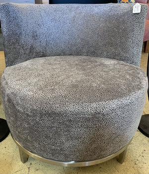 PAIR/ Gray Patterned Velvet Barrel Chairs w/ Chrome Base