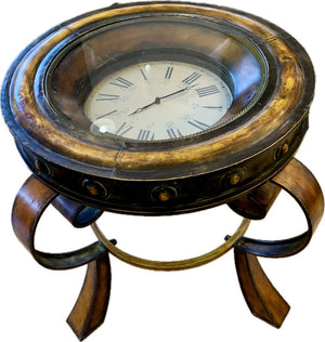 Round Glass Top Accent Table with Clock